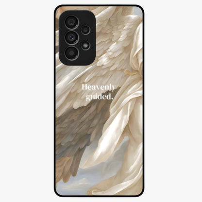 Divine Winged Grace Glass Case showing flat back view with elegant wing inspired artwork and glossy glass finish.