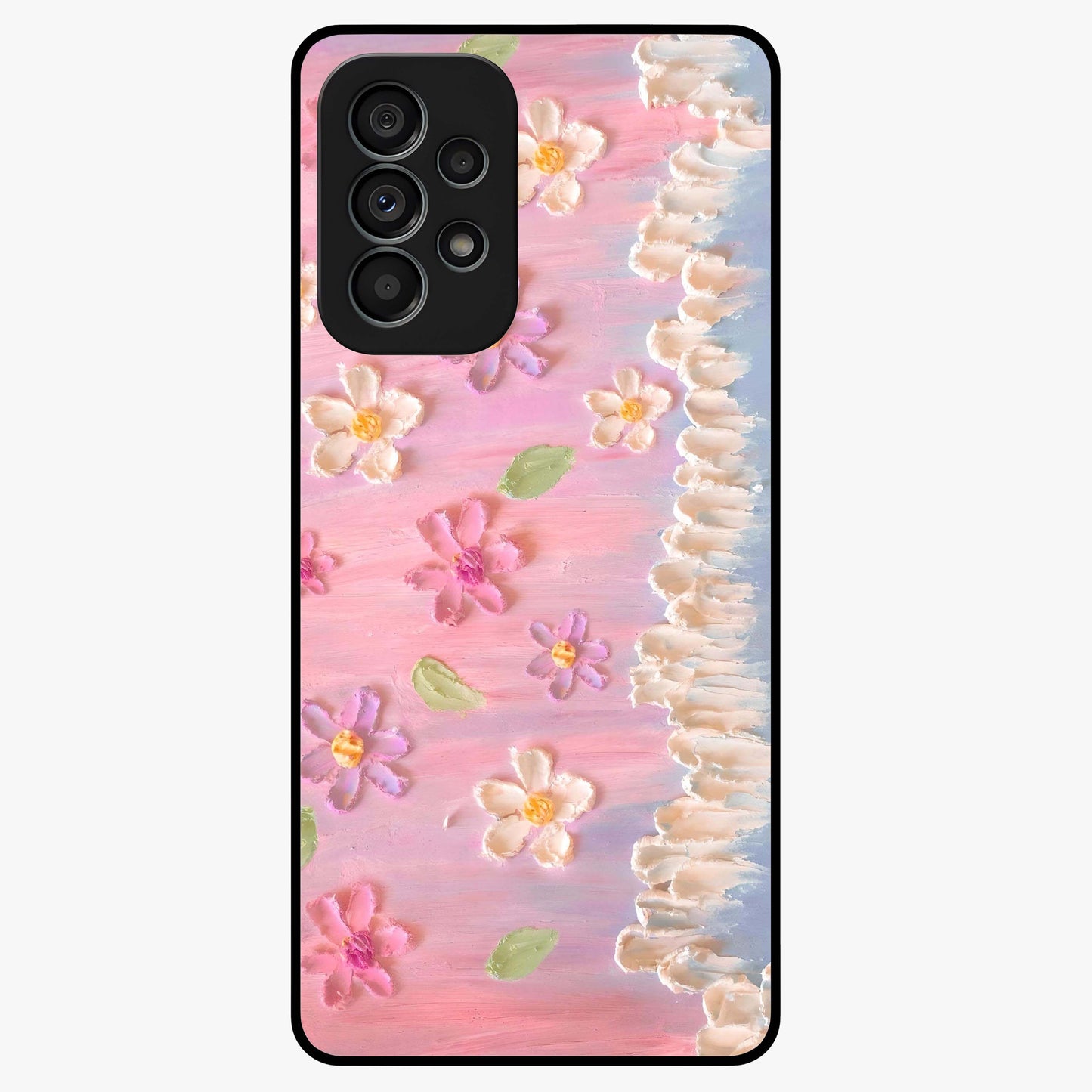Dreamy Painted Garden Glass Case showing flat back view with artistic painted floral garden artwork and glossy glass finish.
