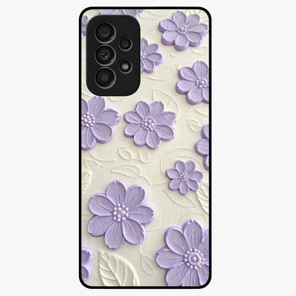 Floral Wall Art With Purple Flowers Glass Case showing flat back view with purple flower artwork and glossy glass finish.