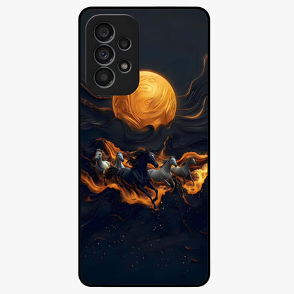 Golden Stallion Moonride Glass Case showing flat back view with majestic horse under moonlight artwork and glossy glass finish.