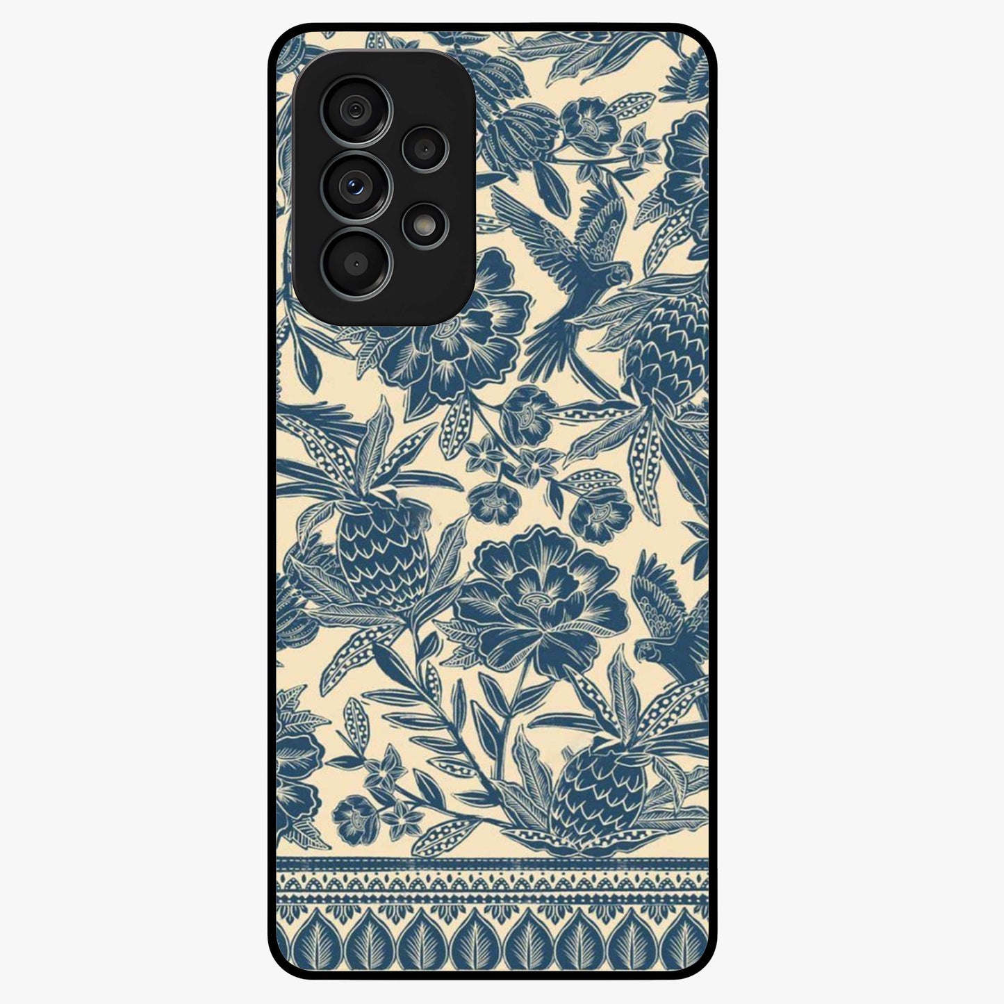 Heirloom Wild Bloom Glass Case showing flat back view with vintage inspired wild flower artwork and glossy glass finish.