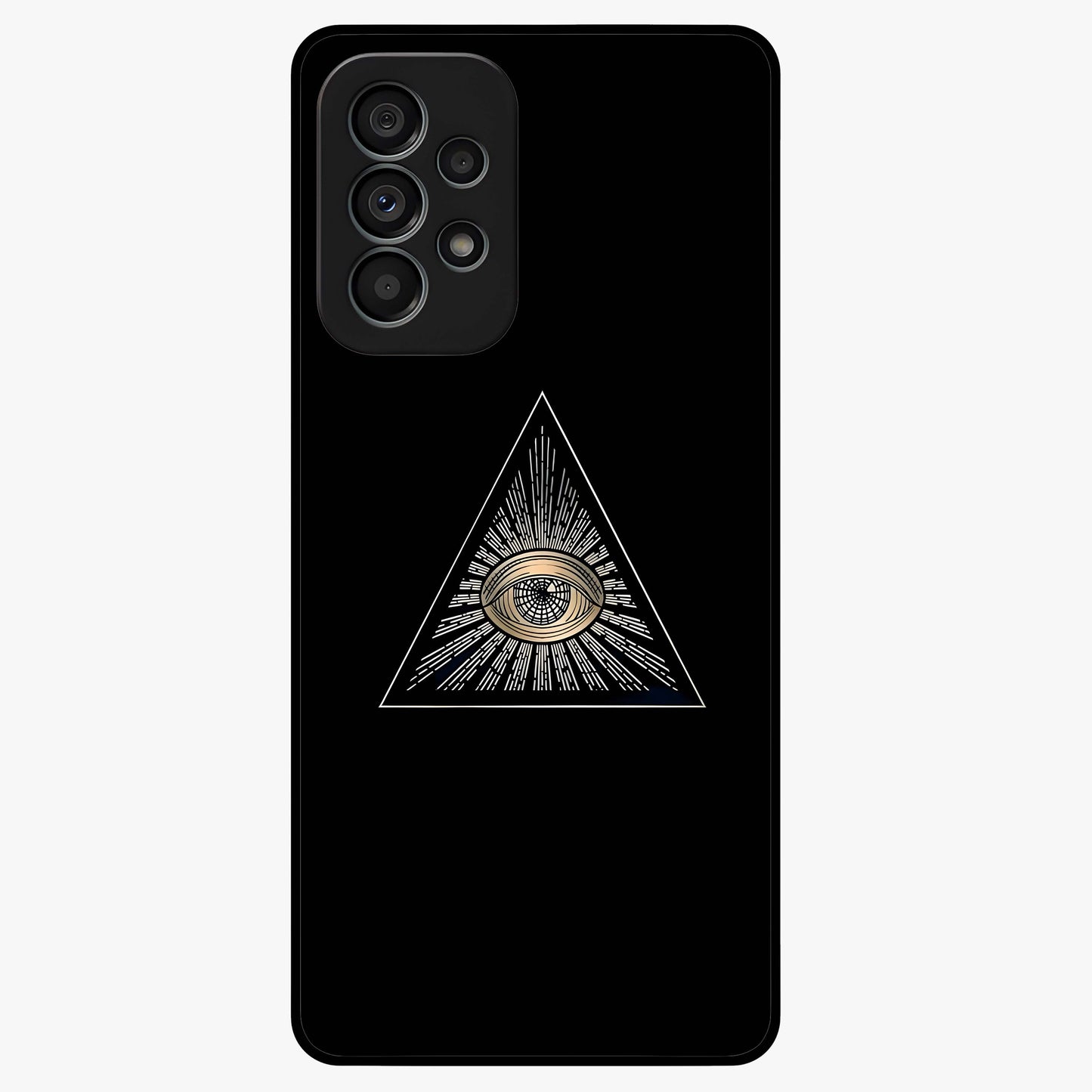 Illuminati Evil Glass Case showing flat back view with mysterious illuminati symbol artwork and glossy glass finish.