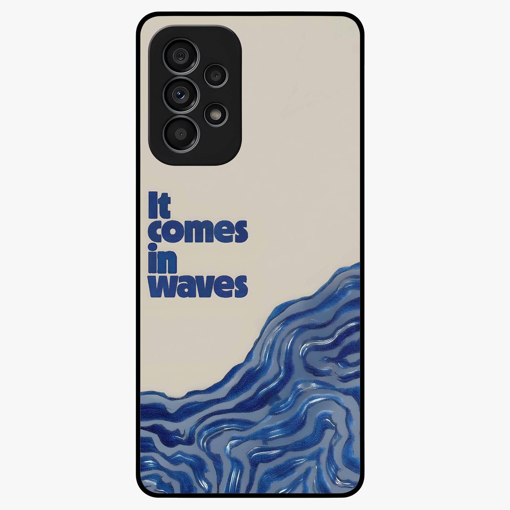 It Comes In Waves Quote Glass Case showing flat back view with inspirational wave themed quote artwork and glossy glass finish.