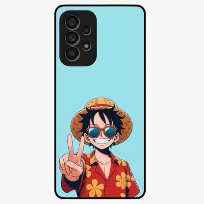 Luffy Summer Anime Vibe Glass Case showing flat back view with vibrant anime character artwork and glossy glass finish.