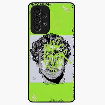 Neo Graffiti Rebellion Glass Case showing flat back view with vibrant graffiti artwork and glossy glass finish.
