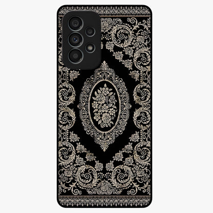 Noir Bloom Elegance Glass Case showing flat back view with elegant dark floral artwork and glossy glass finish.