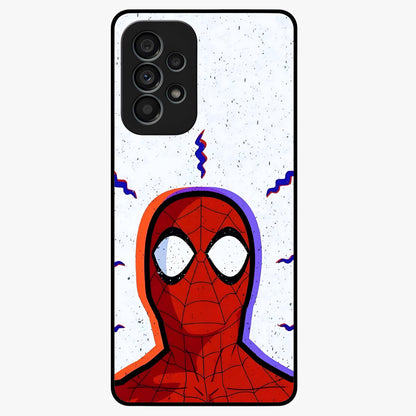 Omg Spiderman Glass Case showing flat back view with bold superhero inspired artwork and glossy glass finish.