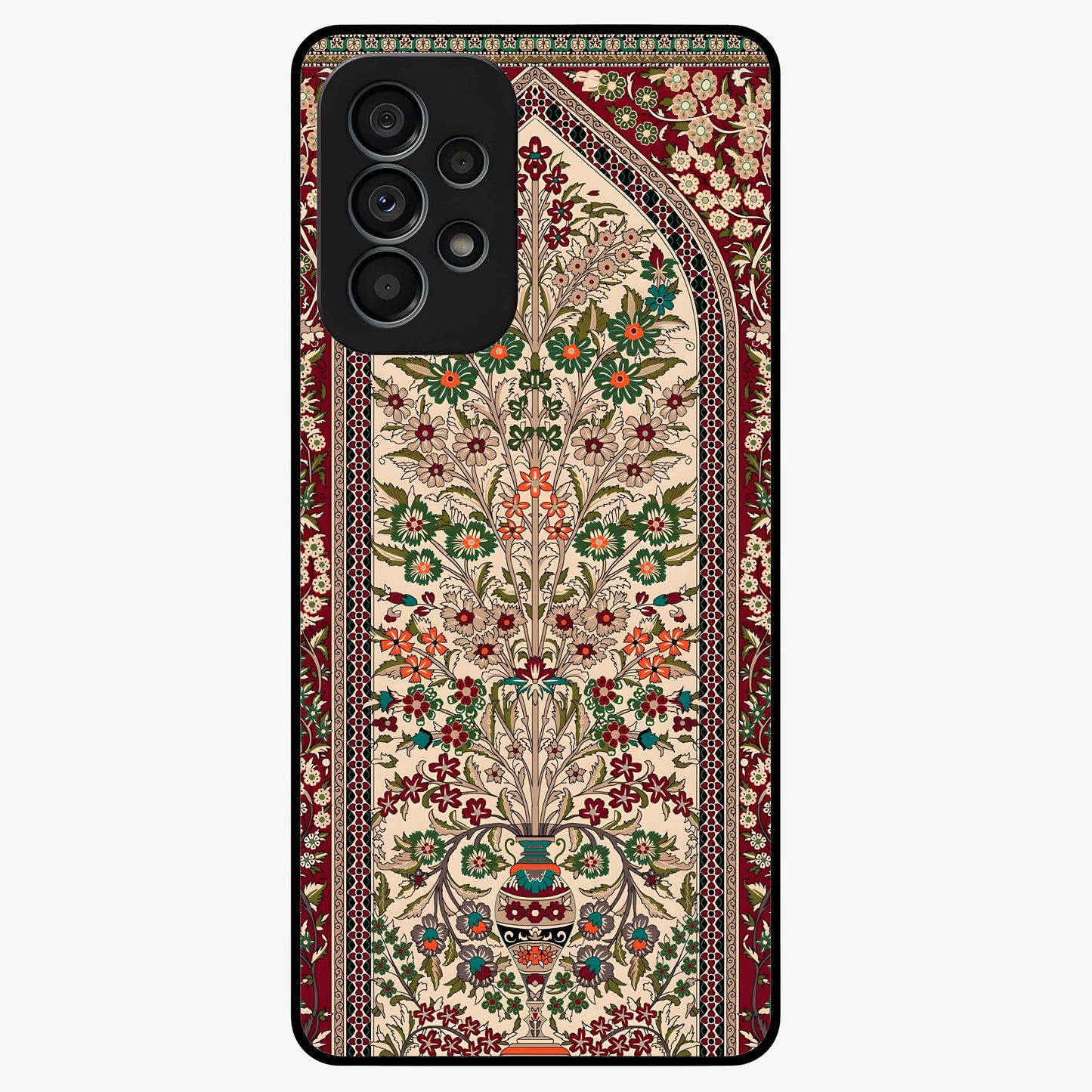 Persian Inspired Glass Case showing flat back view with ornate Persian style pattern artwork and glossy glass finish.