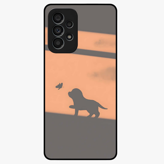 Puppy Shadow Art Glass Case showing flat back view with cute puppy shadow style artwork and glossy glass finish.