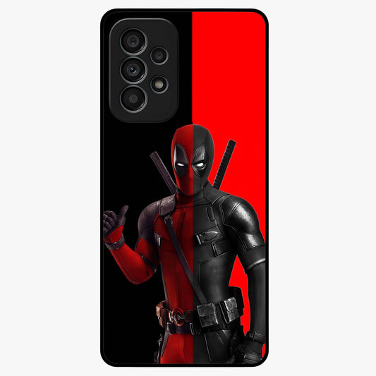 Red & Black Deadpool Theme Glass Case showing flat back view with bold comic inspired artwork and glossy glass finish.