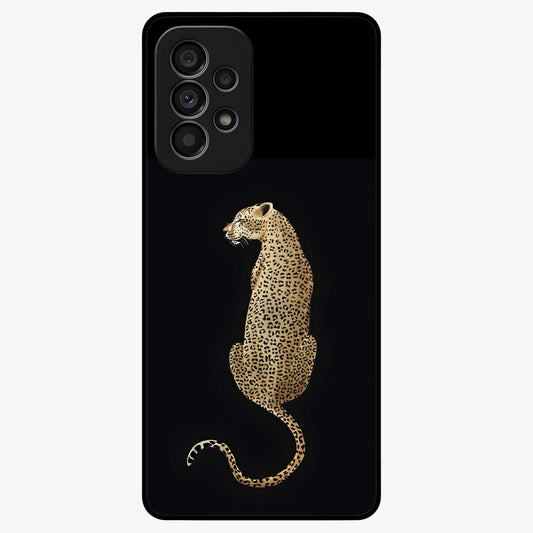 Regal Leopard Glass Case showing flat back view with bold leopard artwork and glossy glass finish.