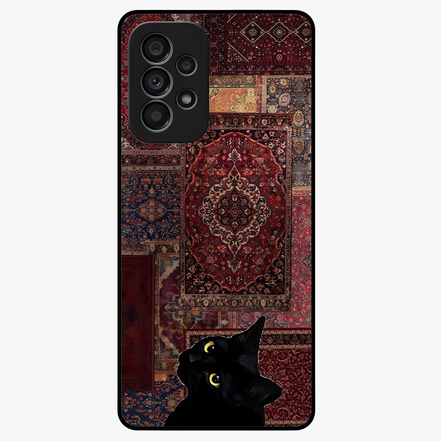 Regal Magic Cat Apple Glass Case showing flat back view with magical cat artwork holding apple and glossy glass finish.