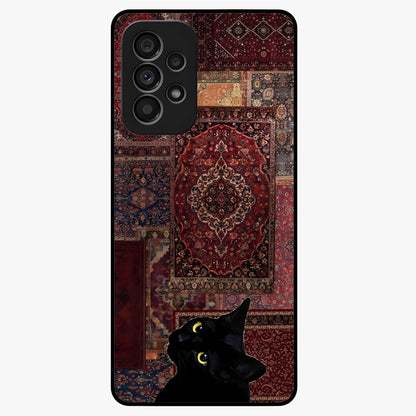 Regal Magic Cat Apple Glass Case showing flat back view with magical cat artwork holding apple and glossy glass finish.