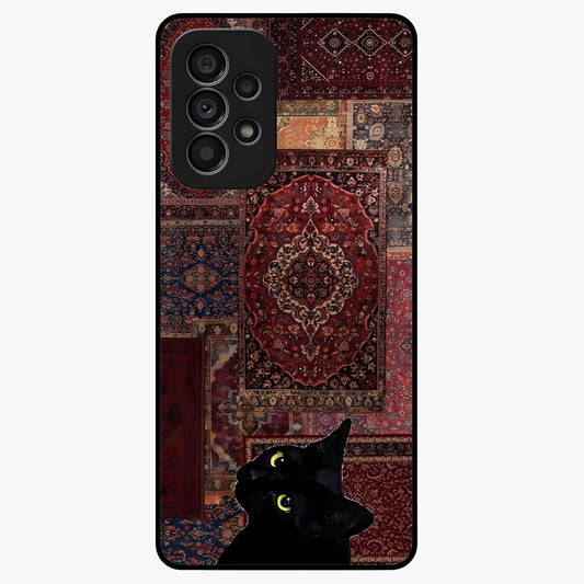 Regal Magic Cat Apple Glass Case showing flat back view with magical cat artwork holding apple and glossy glass finish.