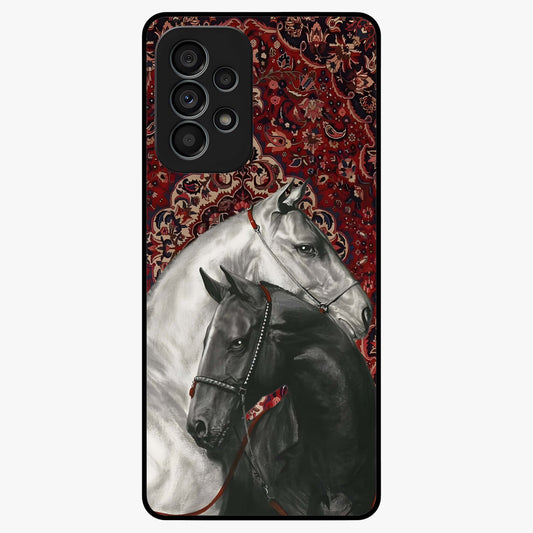 Regal Stallion Tapestry Glass Case showing flat back view with majestic horse tapestry artwork and glossy glass finish.