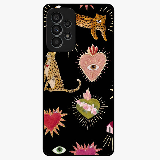 Sacred Jungle Heart Glass Case showing flat back view with jungle inspired heart artwork and glossy glass finish.