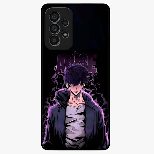 Shadow Monarch Awakening Glass Case showing flat back view with powerful dark monarch themed artwork and glossy glass finish.