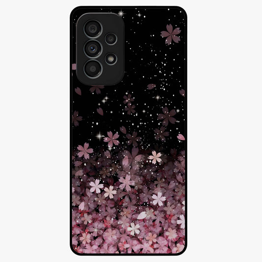 Small Starry Flowers Glass Case showing flat back view with delicate starry floral artwork and glossy glass finish.