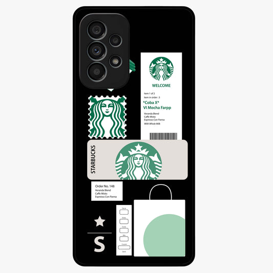 Starbucks Mocha Glass Case showing flat back view with coffee inspired artwork and glossy glass finish.