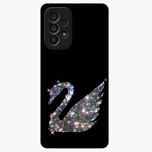 Starlit Swan Grace Glass Case showing flat back view with graceful swan artwork under starry sky and glossy glass finish.