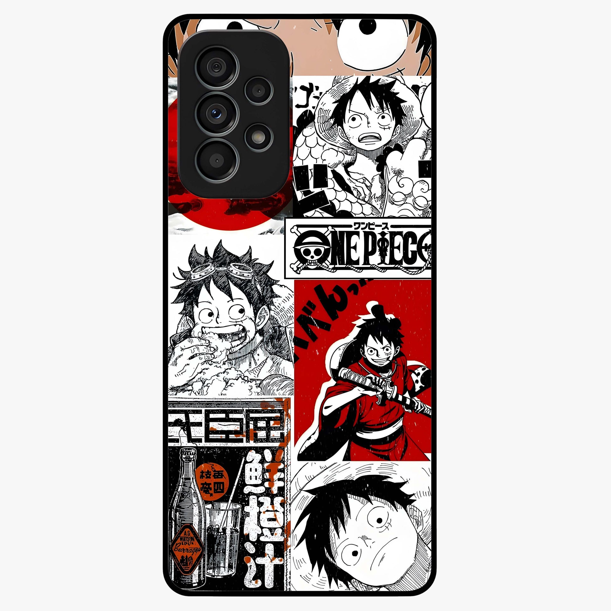 Strawhat Chaos Panels Glass Case showing flat back view with anime inspired chaos panel artwork and glossy glass finish.