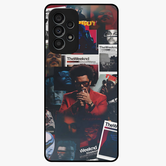The Weeknd Glass Case showing flat back view with music inspired artistic portrait artwork and glossy glass finish.