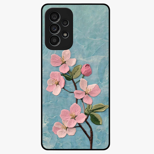 Threaded Blossom Breeze Glass Case showing flat back view with delicate blossom artwork and glossy glass finish.