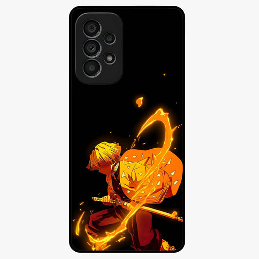 Thunder Flame Execution Glass Case showing flat back view with powerful flame and lightning artwork and glossy glass finish.