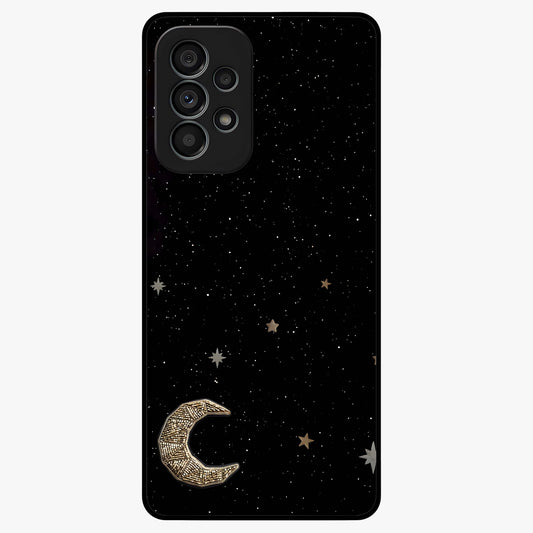 Twinkle Star With Half Moon Glass Case showing flat back view with star and half moon artwork and glossy glass finish.
