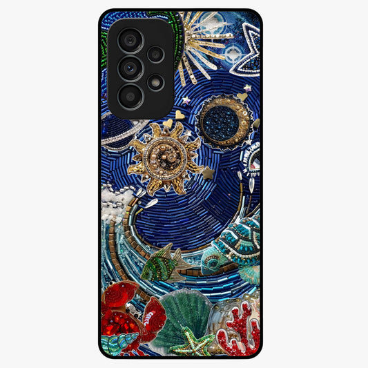 Universe Underwater Spark Glass Case showing flat back view with cosmic underwater themed artwork and glossy glass finish.