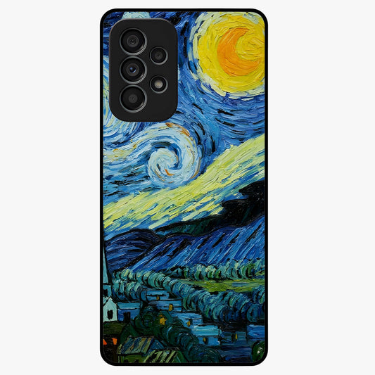 Van Gogh Art Glass Case showing flat back view with classic painterly artwork inspired by Van Gogh style and glossy glass finish.