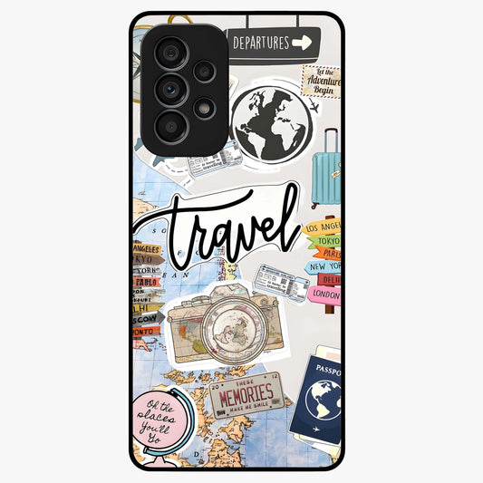 Wanderlust Journal Glass Case showing flat back view with travel inspired artwork and glossy glass finish.