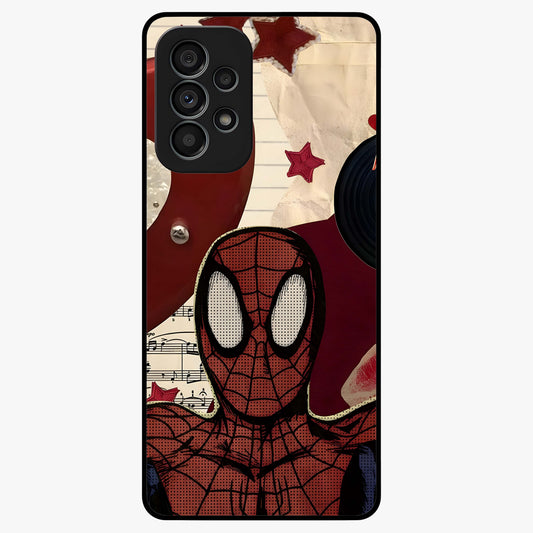 Web Warrior Vibes Glass Case showing flat back view with superhero inspired web themed artwork and glossy glass finish.