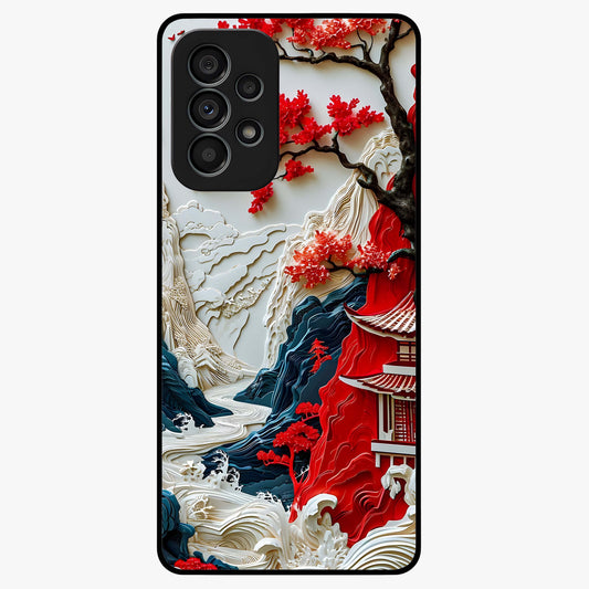 Whispers Of Sakura Waves Glass Case showing flat back view with cherry blossom wave artwork and glossy glass finish.
