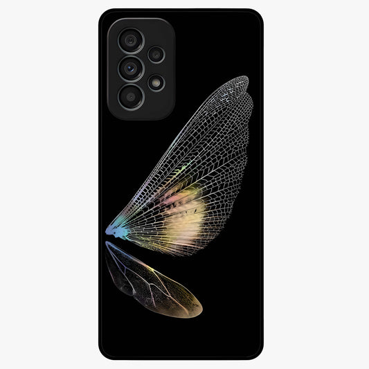 Whispers Of Wings Glass Case showing flat back view with graceful wing inspired artwork and glossy glass finish.
