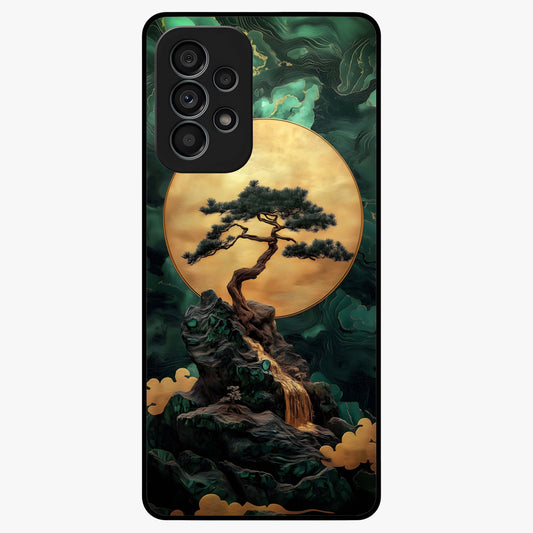Zen Moon Rise Glass Case showing flat back view with calm moonrise artwork and glossy glass finish.