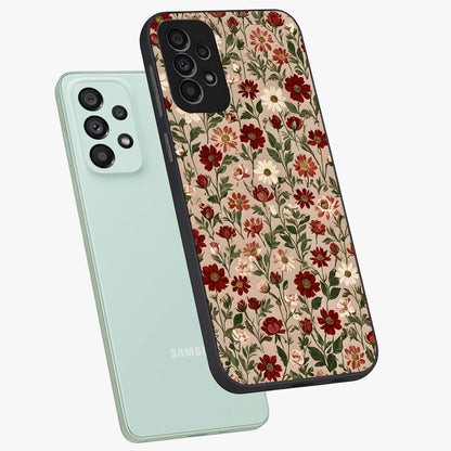 Biege Flower With Leaf Glass Case displayed in angled mockup highlighting minimal floral leaf design and elegant aesthetic.