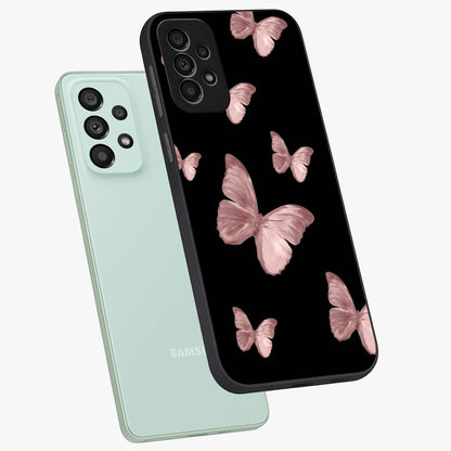 Butterfly Pattern Glass Case displayed in angled mockup highlighting delicate butterfly design and aesthetic pattern style.