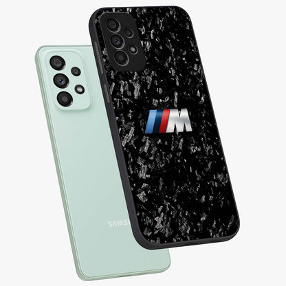 Carbon Speed Mark Glass Case displayed in angled mockup highlighting racing inspired carbon design and sleek aesthetic style.
