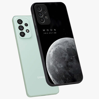 Cosmic Moon Glow Glass Case displayed in angled mockup highlighting celestial moon design with cosmic aesthetic theme.