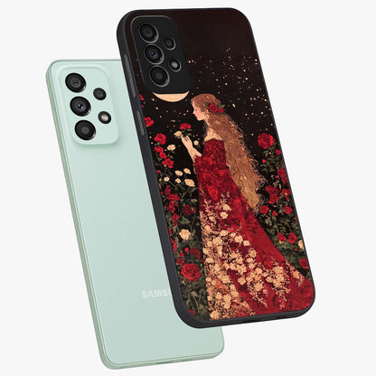 Crimson Dreams Glass Case displayed in angled mockup highlighting soft crimson aesthetic design with artistic theme.