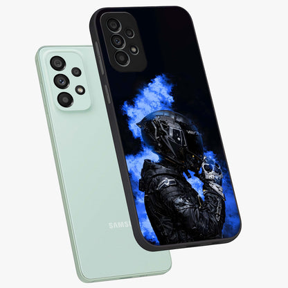 Cyber Sentinel Protocol Glass Case displayed in angled mockup highlighting digital cyber design with sci-fi aesthetic style.