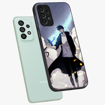 Dark Lightning Anime Warrior Glass Case displayed in angled mockup highlighting powerful lightning themed anime illustration.