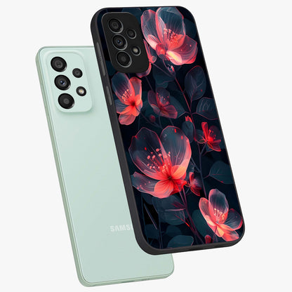 Dark Shade of Flower Glass Case displayed in angled mockup highlighting moody floral illustration with aesthetic dark tones.