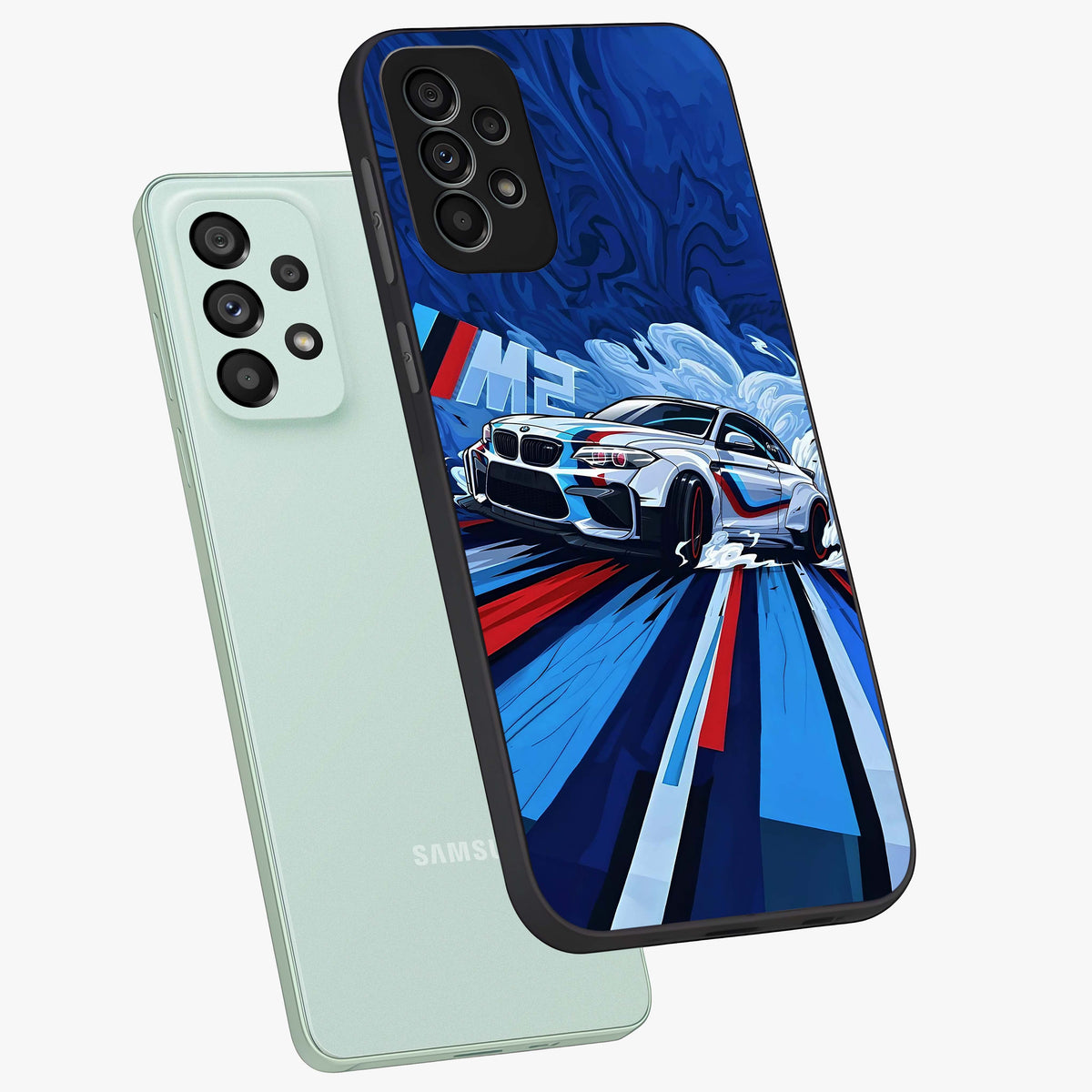 Drift Power Rush Glass Case displayed in angled mockup highlighting powerful drift car design with sporty aesthetic style.