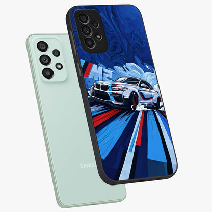 Drift Power Rush Glass Case displayed in angled mockup highlighting powerful drift car design with sporty aesthetic style.