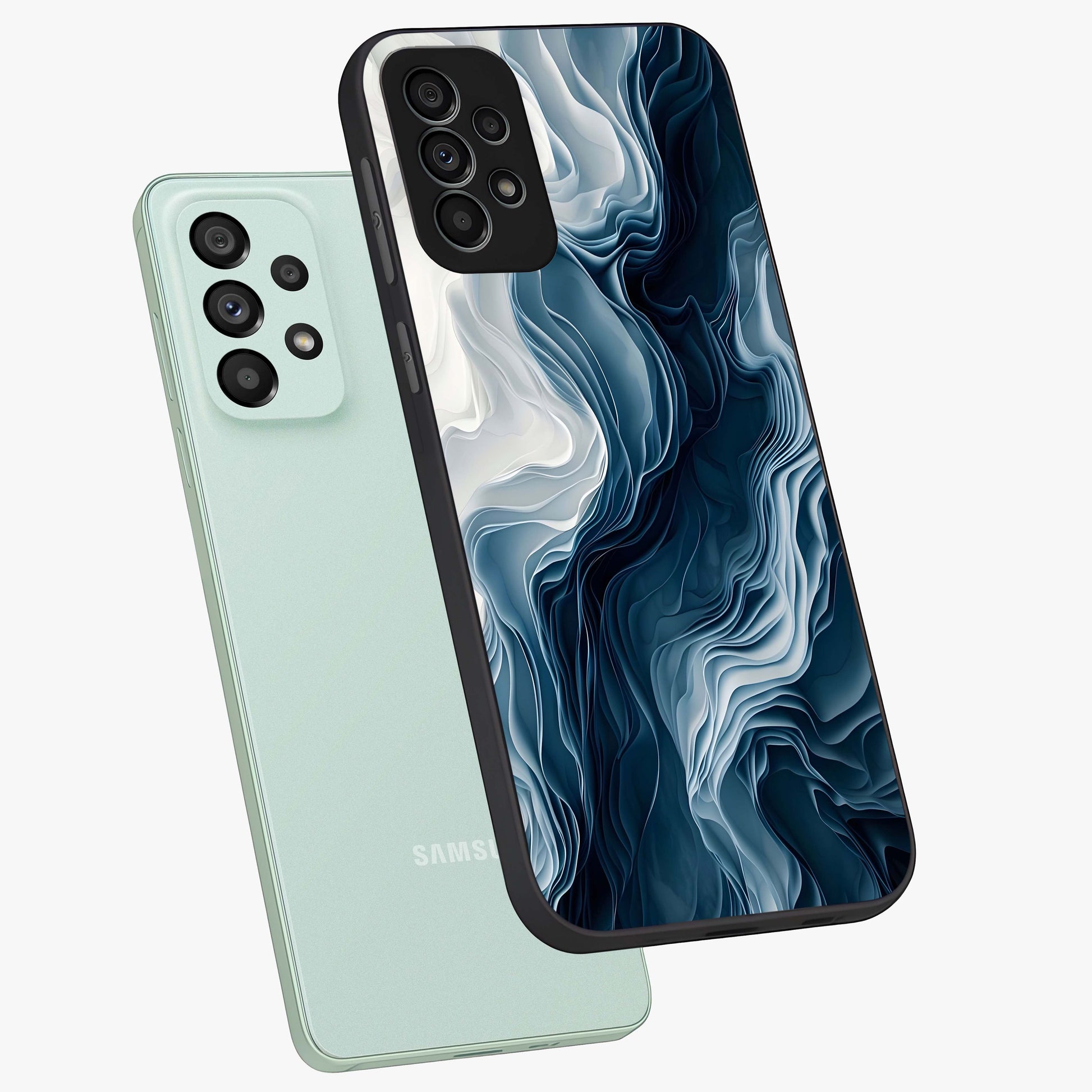 Ethereal Paper Marble Glass Case displayed in angled mockup highlighting elegant marble pattern with modern aesthetic style.