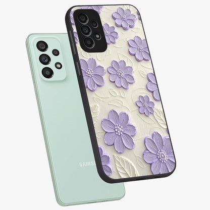Floral Wall Art With Purple Flowers Glass Case displayed in angled mockup highlighting vibrant purple floral illustration with artistic aesthetic.