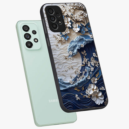 Floral Wave Origami Glass Case displayed in angled mockup highlighting geometric origami flower design with modern aesthetic style.