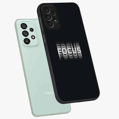 Focus Mode On Glass Case displayed in angled mockup highlighting clean minimal text artwork with modern aesthetic style.